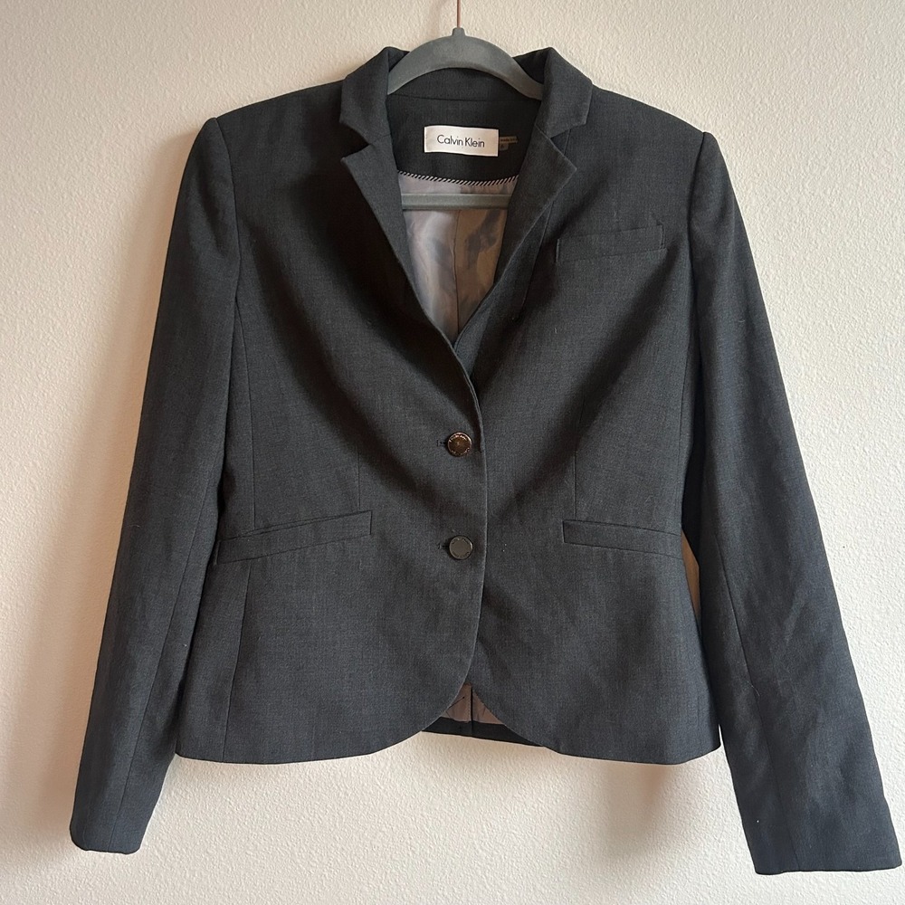 Women's Calvin Klein Business Suit Top Button Down Grey Size 6